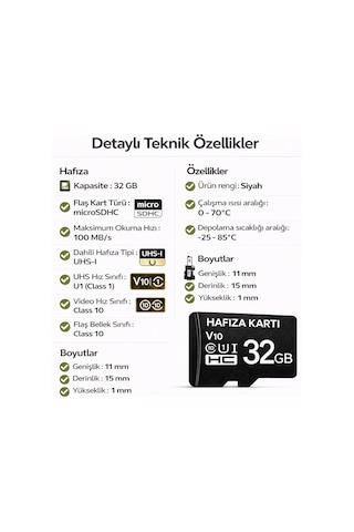 32gb Hafıza Kartı Araç Ve Güvenlik Kamerası Video Kayıt Class 10 100mb/s Micro Sd Kart