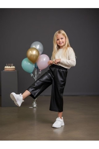 Zekids Kız Çocuk Deri Pantolon-16482 Siyah