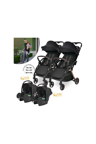 Lorelli Loret Otomatik Katlanan Kabin Boy İkiz & Travel Set Bebek Arabası - Black