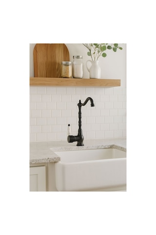 Rena Design Rustik Mat Siyah Mutfak Evye Bataryasi Otantik Osmanli Prinç Gövde Vintage Tasarim Çanak Lavabo