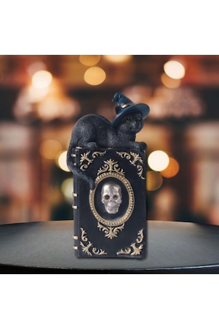 Homyl Kitaplık, Şömine Ve Masa Üstü Için Cadı Kedi Heykeli 11cmx6,5cmx21,8cm