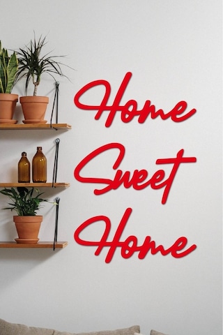 Kırmızı Home Sweet Home Yazısı Duvar Tablosu Ahşap Tablo Kapı Süs
