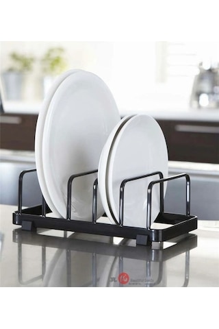 Pazly İskandinav Tarzı Siyah Kase Tabak Rafı - Çok Fonksiyonlu Kesme Tahtası Depolama Siyah