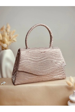 Elora Atelier Elora Liora Dalga Desenli Pudra Rose Gold Simli Çanta Çok Renkli