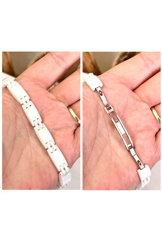 1. Sınıf Çelik Ve Seramik Mixli Beyaz Erkek Bileklik 23 Cm