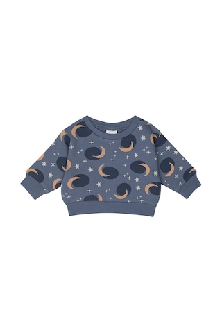 Antebies Organik Gots Sertifikalı Yıldızlı Gece Desenli, Uzun Kollu, Ribanalı Bebek Sweatshirtü Mavi