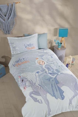 Clasy Ranforce Tek Kişilik Nevresim Takımı Winter Princess V1 Turkuaz Çok Renkli