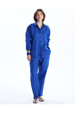 Lcw Vision Mavi Oversize %100 Keten Kadın Gömlek