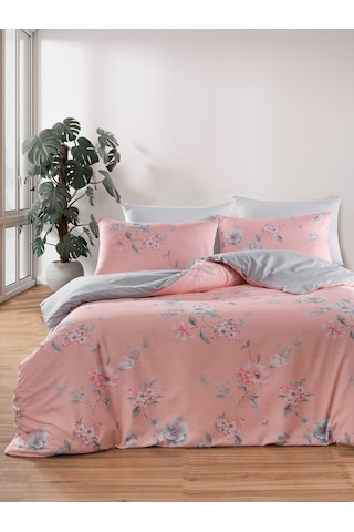 Çift Kişilik Pamuklu Nevresim Takımı 4 Parça Lucia Desen Coral / Yumuşak Dokulu Coral