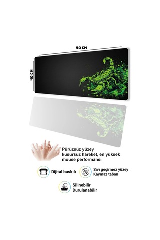 Sonictouch Neon Yeşili Akrep Kusursuz Hassasiyet Dikişsiz Xxl Gamer Oyuncu Klavye Mouse Pad 40x90cm Mousepad