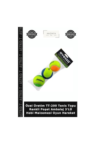 Özel Üretim Tt-200 Tenis Topu Renkli Poşet Ambalaj 3'lü Hobi Malzemesi Oyun Hareket