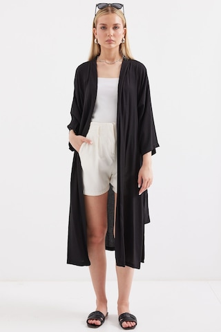 Bigdart 5835 Yırtmaçlı Yazlık Kimono - Siyah 001