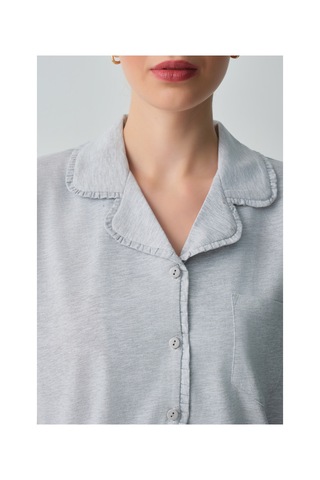 Suwen Casual Gömlek Yaka Pamuklu Şort Pijama Takımı Wsh10910003051 Gri Melanj