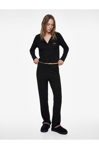 Koton Uzun Kollu Viskon Karışımlı Örme Nakışlı Yılbaşı Pijama Takımı Siyah 6wlk40285mk Siyah