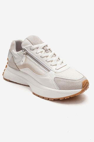 Luvishoes Rocca Buz Beyaz Fermuar Detaylı Kadın Sneaker Beyaz
