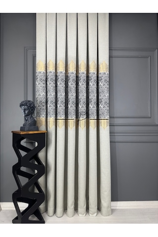 Fon Perde Pano Fonluk Nilo Desen - Açık Taş-gold-gri Çok Renkli