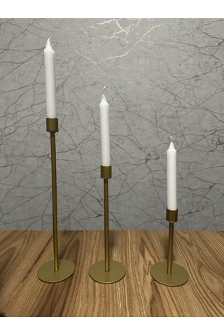 Lyla Candle3 'lü Mumluk, Şamdan Seti Gold Gold