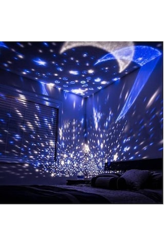 Led Projeksiyon Gece Lambası Dönen Ay Yıldız Led Mavi