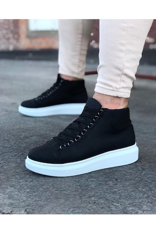 Wagoon Wg032 Siyah Bağcıklı Sneakers Yarım Bilek Bot Siyah