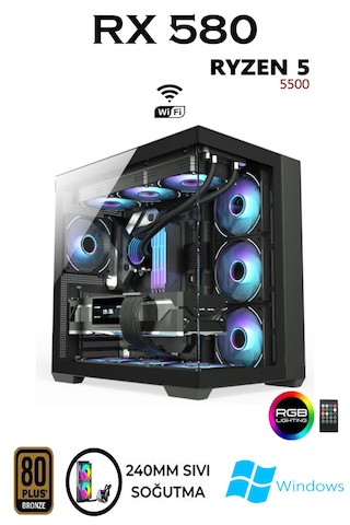 Apphirex Rebirth X50 R5-5500 32 GB 1 TB M2 RX580 8 GB W10P Masaüstü Bilgisayar