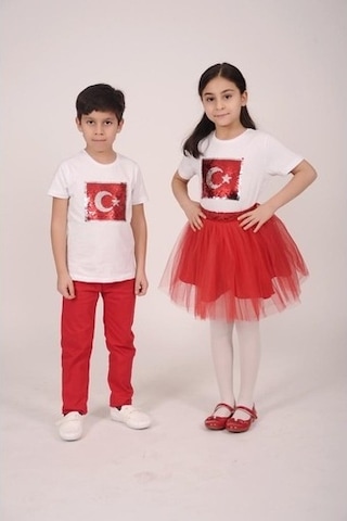 Paletli Ay Yıldız Bayrak Tişört Beyaz