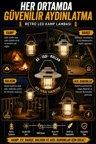 Retro Led Kamp Lambası Usb Şarjlı Taşınabilir Nostaljik Fener Ayarlanabilir Parlaklık Kamp Bahçe Bal Çok Renkli