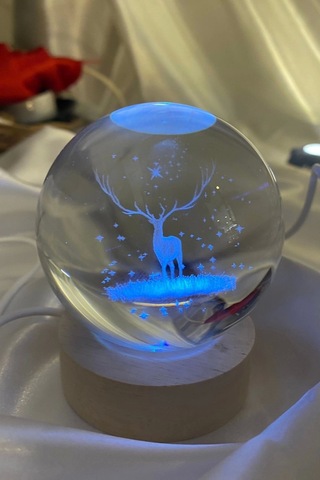 3d Led Işık Cam Küre Çok Işıklı Ahşap Geyik 7 Cm