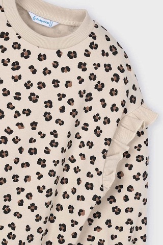 Kız Çocuk Kolları Fırfırlı Leopar Desenli Sweatshirt - Bej Mavi