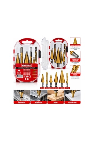 6pcs Matkap Uçlu Kademeli Set 4-12mm - 4-20mm - 4-32mm - 3mm - 6mm - 8mm 5570