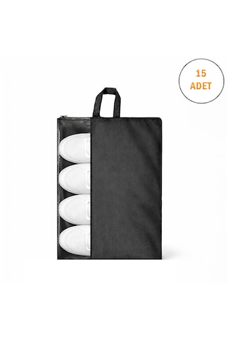 Microcase Çok Amaçlı Şeffaf Pencereli Ayakkabı Düzenleyici Seyahat Çantası Hurç 50x40 Cm 15 Adet Al5502 Siyah