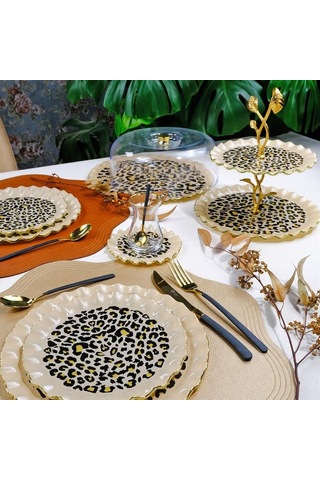 Glore Leopar Wavy Altın Yaldızlı Cam Kurabiyelik 26098