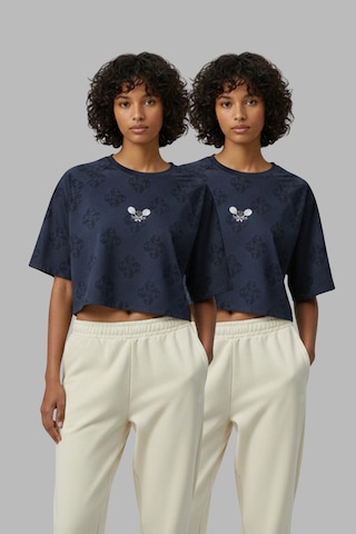 Soft&Basic Kadın 2'li Nakışlı %100 Organik Pamuk Bisiklet Yaka Kısa Crop T-shirt Lacivert-lacivert