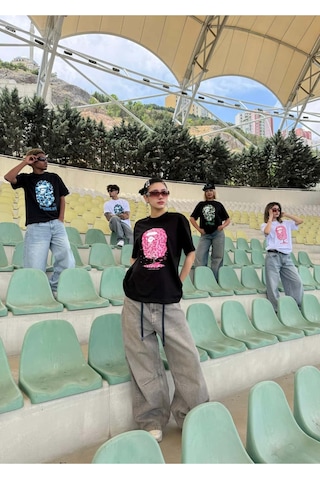 Zaee Camo Mask Oversize Tişört Pembe
