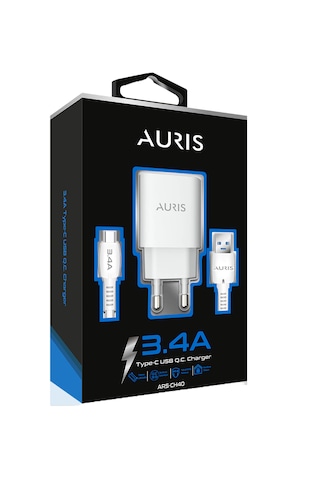 Auris ARS-CH40 3.4A Type C Kablolu Şarj Aleti Beyaz
