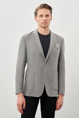 İmza Gri Kendinden Çizgili Desen Flannel Mono Yaka 2 Düğme Esnek 6 Drop Slim Fit Casual Ceket 1002245167 100 Gri