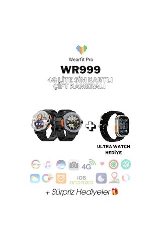 Wearfitpro Wr 999 4g Lite Sim Kartlı Çift Kameralı Yeni Nesil Özellikli Gb Yuvarlak Akıllı Saat Ultra Watch