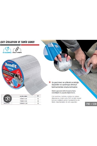 Bondit Çatı İzolasyon Ve Tamir Bandı 70 Mm X 2 Mt Bndc207