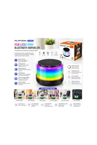 Bt - Sd - Usb Şarjlı Rgb Işıklı Bluetooth Wireless Speaker Hoparlör 3w Pl-4675 5566 Çok Renkli