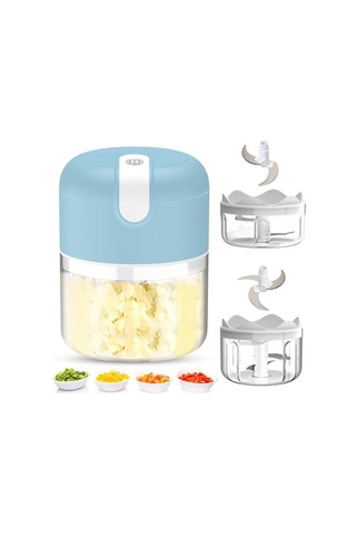 Aubyhe Ev Elektrikli Mini Blender: Sarımsak, Sebze, Et Kesici - Usb Şarjlı 250ml - 45w Motor - Açık Mavi Mavi