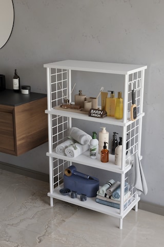 4 Katlı Çevir Kur Beyaz Metal Telli Banyo Rafı Çok Amaçlı Düzenleyici, Organizer Stand Banyo Dolabı Beyaz