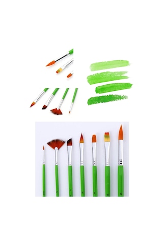 Hannah Bomeijia Yeşil 7 Parça Akrilik Suluboya Yağlıboya Fırça Seti