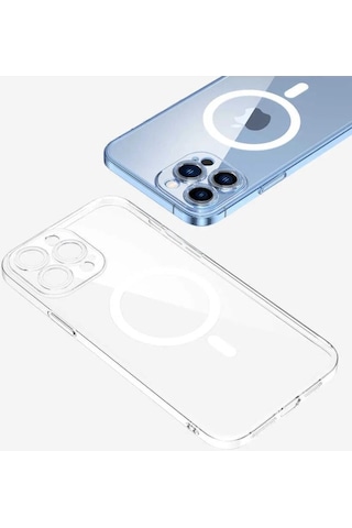 Apple Uyumlu iPhone 13 Pro Max Kılıf Kamera Lens Korumalı Magsafe Destekli Şeffaf Darbe Emici Sert Kapak -