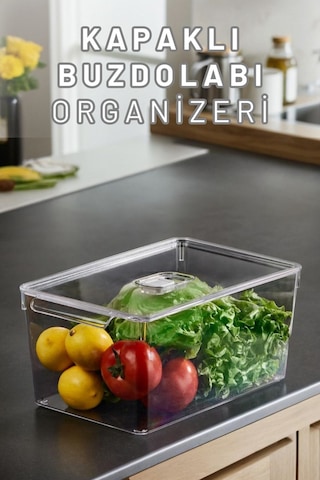 Buzdolabı Dolapiçi Düzenleyici Organizer Kapaklı Tekli Maxi Şeffaf