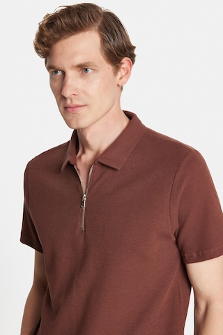 Tudors Erkek Slim Fit Dar Kesim %100 Pamuk Fermuarlı Kahverengi Polo Yaka Tişört-34351 Kahverengi
