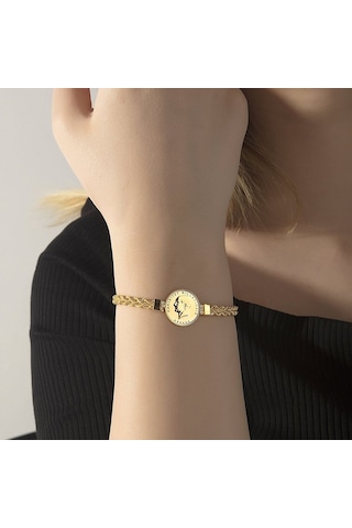Ata Yarımlı Altın Bileklik Burgu Zincirli