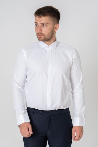White Stone Roma G2023 Likralı Pamuklu Slim Fit Ata Yaka Gömlek Beyaz