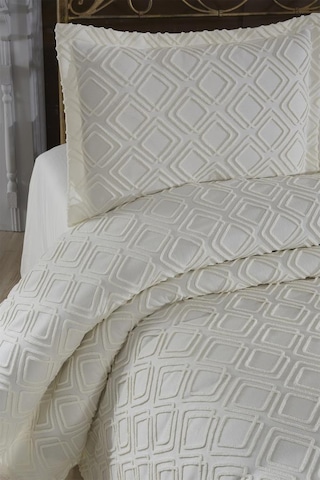 Velisa Çift Kişilik Şönil Desenli 235x250 Cm Pike Takımı Krem Krem