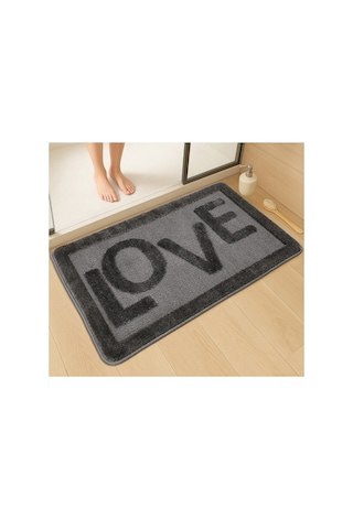 Doğal Kaymaz Taban Banyo Paspas Uzun Ömürlü Yumuşak Dokulu Su Emici Yıkanabilir Love 60x100 Antrasit