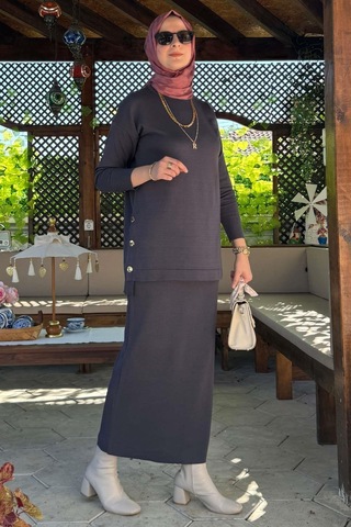 Rabia Şamlı Sezen Triko Takım Antrasit Çok Renkli