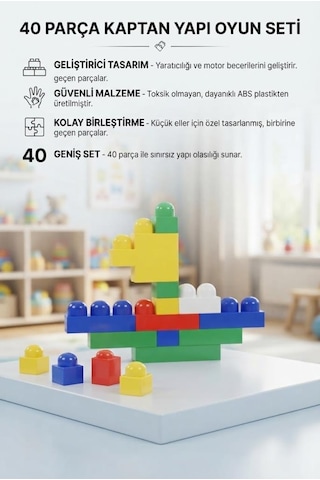 40 Parça Eğitici Bloklar Ve Yapı Oyun Seti Yaratıcı Zeka Geliştirici Kutulu Oyuncak Blok Seti